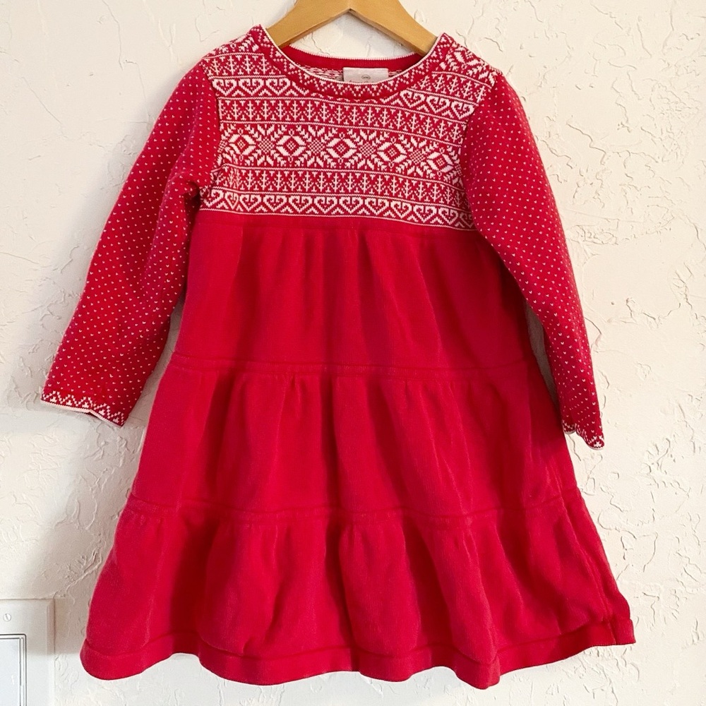 Knit Red Snowflake Patterned Kids Dress